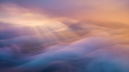 Fototapeta premium A serene abstract landscape of undulating clouds illuminated by warm sunlight
