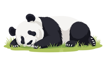 Cute Panda Sleeping Peacefully on Green Grass © Korek