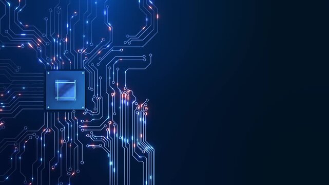 Futuristic AI Chip Connecting to Futuristic Motherboard Accelerated Chip Connection. Next Generation Microchip Activating Up System. High Performance GPU Generative Artificial Intelligence Computing.