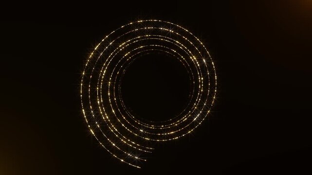 Christmas Golden circle round frame glitter shiny luxury copy dust black background animation, fashion copy space motion design element. award ceremony event Christmas Golden circle round frame Portal