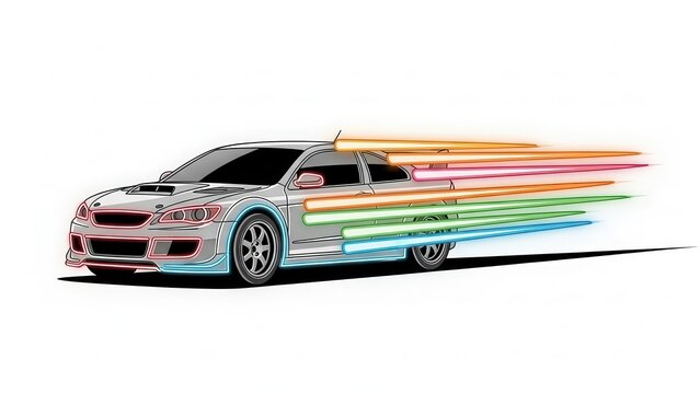 Dynamic illustration of a high-performance vehicle with vibrant speed lines and energetic glow