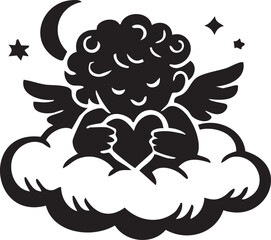 Fototapeta premium simple vector illustration of an angel with wings in floral tribal tattoo style design
