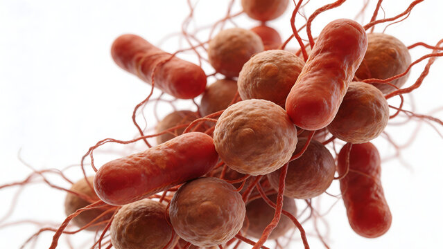 Microscopic view of bacteria and spores