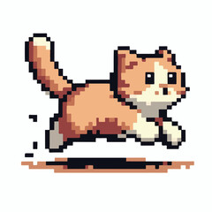 Fototapeta premium Pixel art jumping cat illustration - Cute and playful cartoon animal character