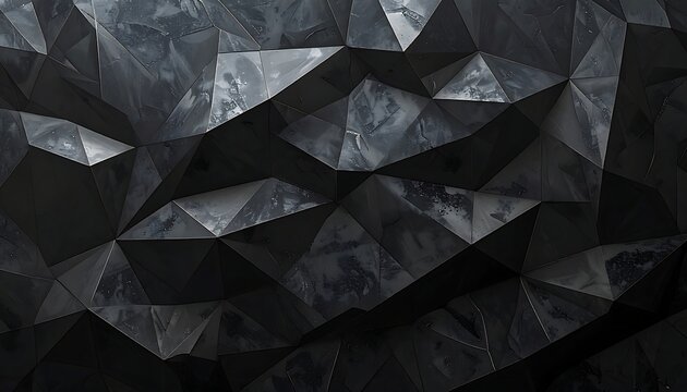 A dark, abstract geometric pattern of black and gray polygons