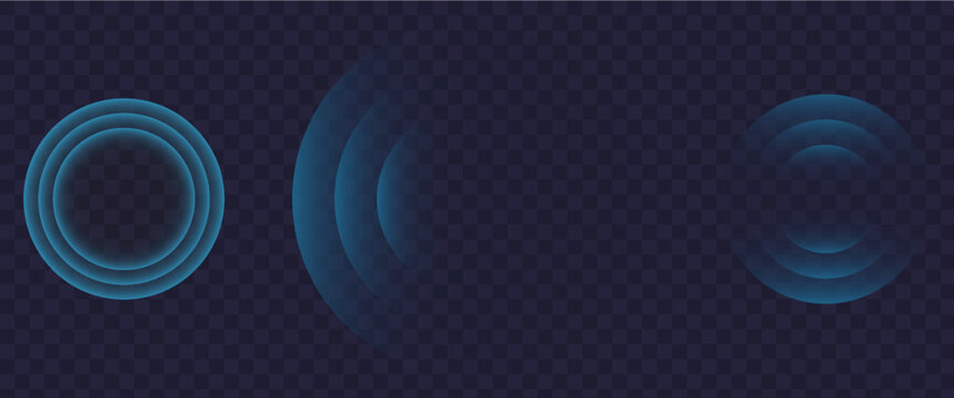 Sound wave. Signal concentric circle. Round light effect. Wifi range. Radio station signal. Water ripple with circle waves. A place or a painful point. Radar screen. Vector effect.