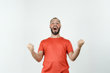 Naklejka premium Soccer fan cheering for victory with enthusiasm
