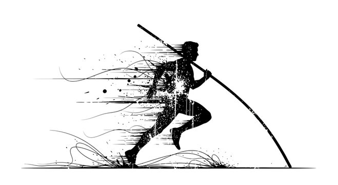 Pole vault athlete silhouette, dynamic action, abstract splash effect