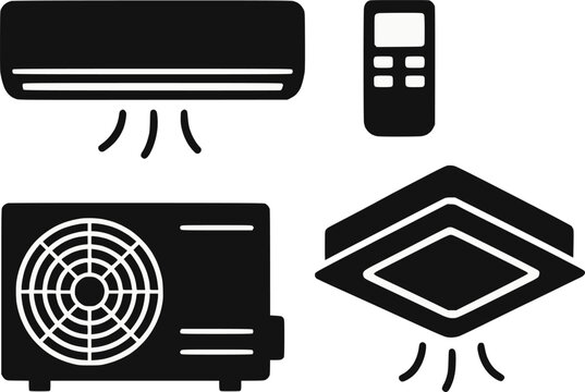 Air conditioner multiple types silhouette vector illustration set