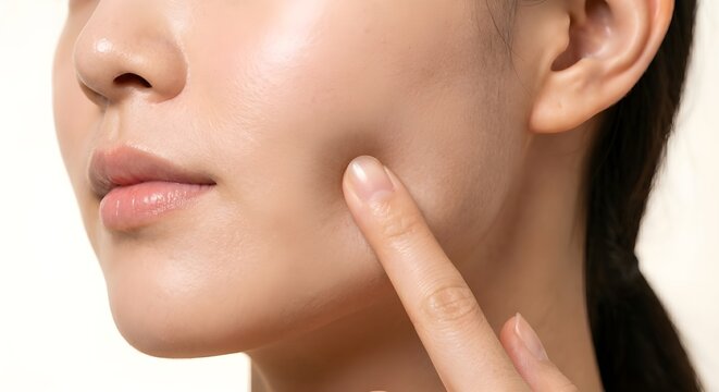 Woman Touching Her Smooth Cheek - Elasticity and Anti-Aging Skincare Concept