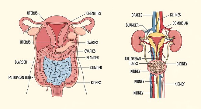 Anatomical Diagram of Female Reproductive System and Urinary System