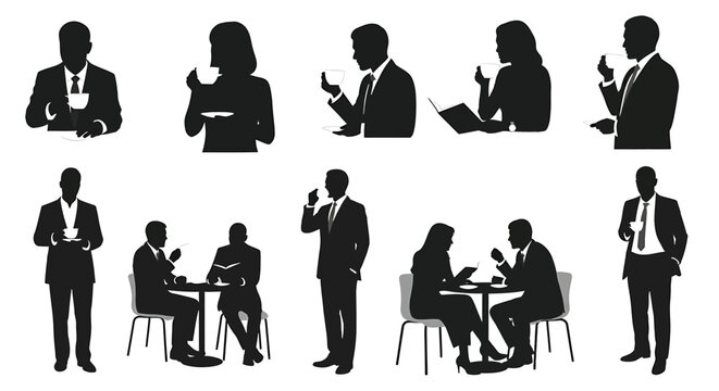 Business people drinking coffee and having meetings