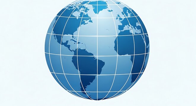 Blue Globe with Grid Overlay Floating in Light Background