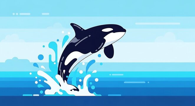 Bold Playful Orca Jumping Splash in Ocean
