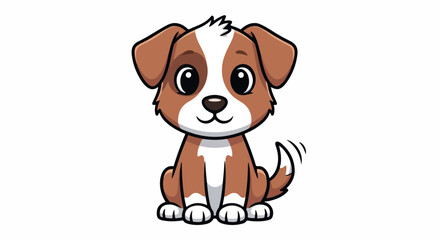 Fototapeta premium Cute cartoon puppy sitting with wagging tail, brown and white dog illustration in playful style