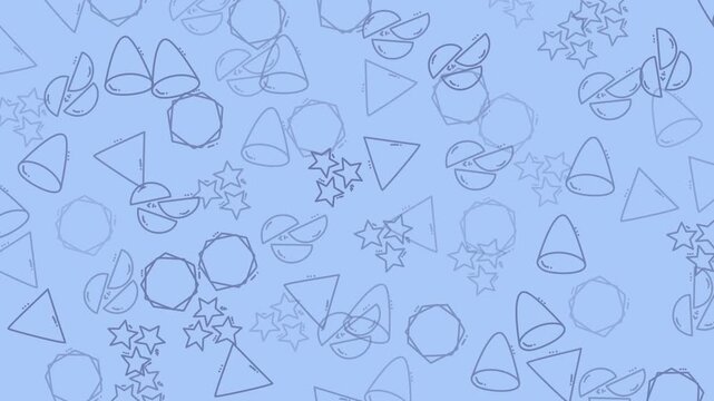 Seamless abstract geometric doodle pattern animation featuring triangles, circles and stars on blue background. Perfect for modern design, background, wallpaper and creative projects.