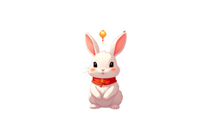 Fototapeta premium Cute White Bunny Rabbit Wearing Red Scarf Adorable Easter Illustration
