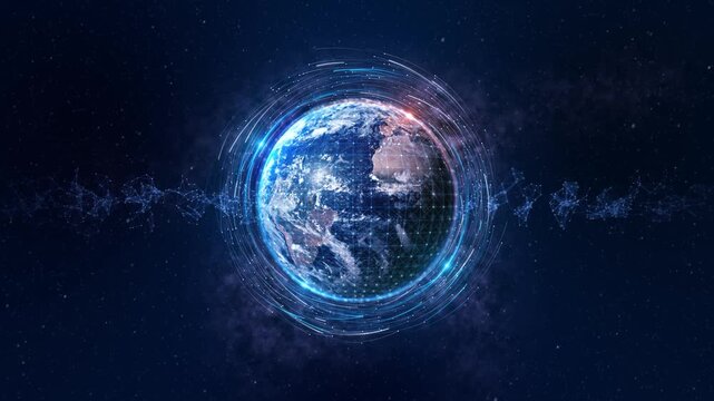 Abstract polygonal planet earth hologram background, digital globe wireframe technology future world map visualization data network connection virtual display globe. Digital map Connection data 3D