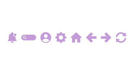Fototapeta premium A vector set of various icons including a bell, pencil, person, gear, house, arrows, and refresh symbol in a flat design style for business and technology use.