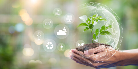 Sustainable development and climate action are essential for a better future. This image represents global environmental awareness, renewable energy, carbon reduction, responsible ecological practices © chaylek