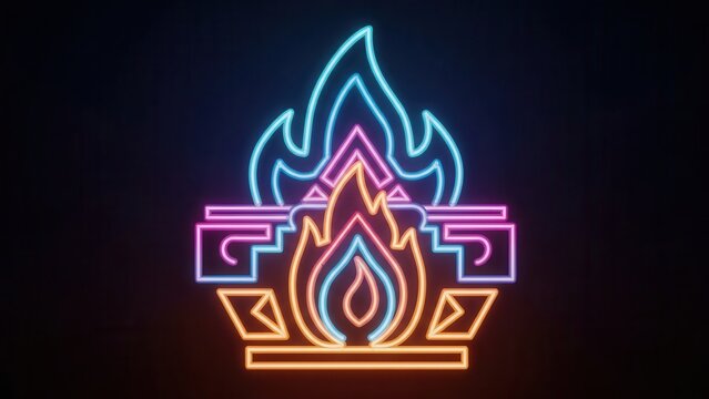 Mesmerizing neon fire icon with artistic geometric details showcasing vivid luminescent energy