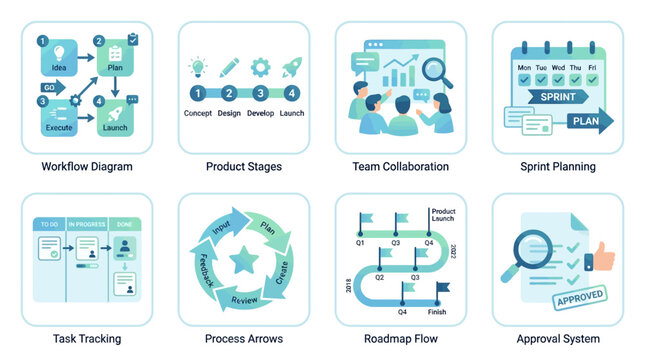 Business process management vector set for workflow diagrams and strategic planning tools.