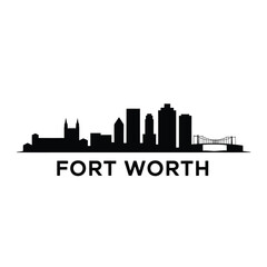 Fototapeta premium Fort Worth skyline silhouette with prominent buildings and bridge detail