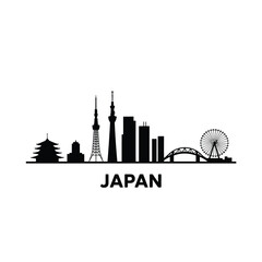 Obraz premium Black silhouette skyline of tokyo japan with prominent landmarks