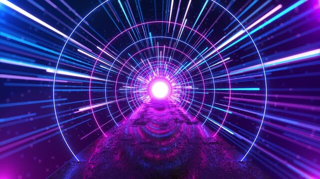 Futuristic Neon Light Speed Tunnel Background dynamic radial streaks sense of speed motion. gaming intros, sci fi visuals, technology promos, music videos, energetic transitions, digital event openers