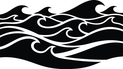 Fototapeta premium black and white ocean wave illustration for backgrounds and textures