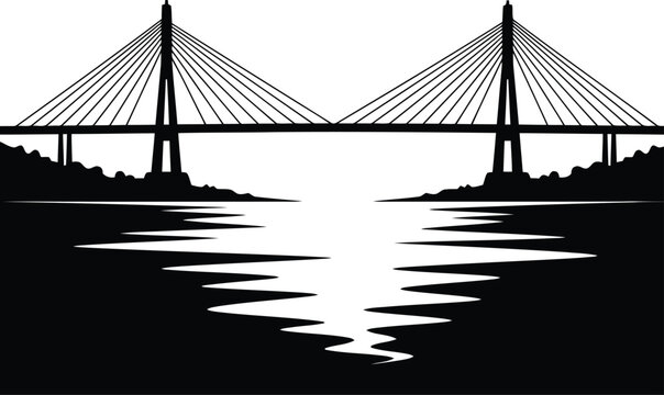 cable stayed bridge over water silhouette illustration