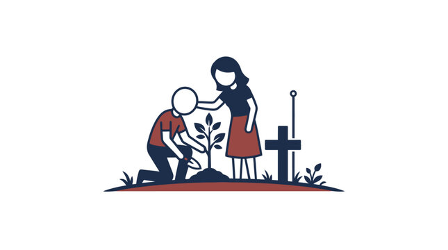 Planting Memorial Tree at Grave Site