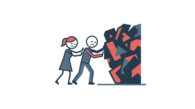 Business Teamwork Struggling Against Overwhelming Obstacle