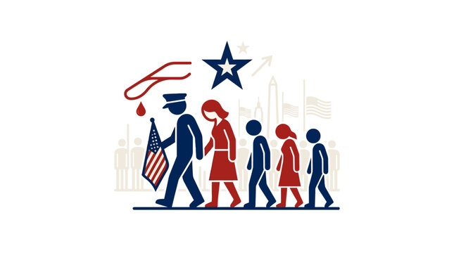 Memorial Day Parade Concept with Soldier and Family