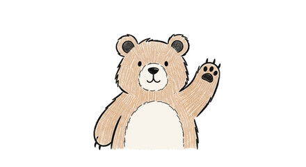 Fototapeta premium Cute cartoon bear waving hello, hand-drawn illustration