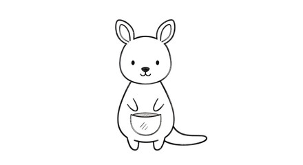 Fototapeta premium Cute cartoon kangaroo illustration, simple line drawing, white background