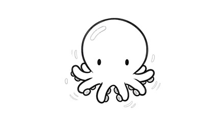 Naklejka premium Cute cartoon octopus, simple line drawing, white background
