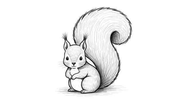 Pencil Sketch of a Cute Squirrel with Fluffy Tail