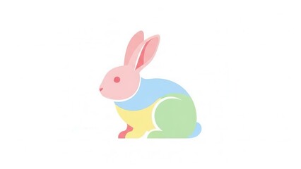 Fototapeta premium Charming pastel colored rabbit illustration in minimalist flat design style on white background a