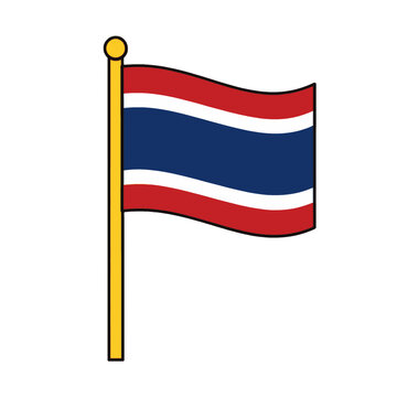 Thai Flag Waving on Yellow Pole Flat Icon
