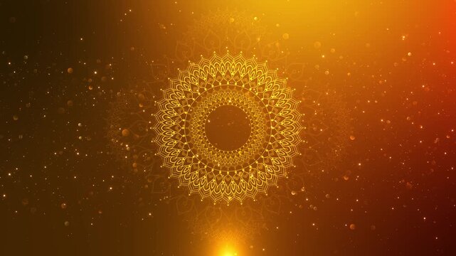 Elegant Golden Mandala Luxury Festive Background Design Intricate golden mandala pattern warm background sparkling particles, festive celebrations, spiritual themes, luxury branding decorative design