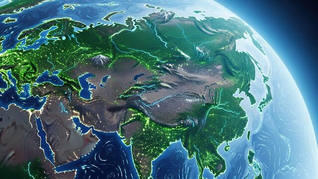 Radiant Earth from space illuminating continents with city lights and intricate global connections