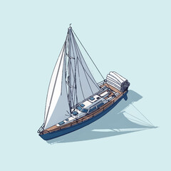 Sailing boat with white sails on calm waters. © Anak