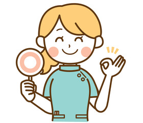 Fototapeta premium 正解を発表する薬剤師の女性のイラスト