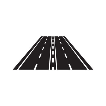 Road surface black glyph ui icon. Roadway markings. Highway. Interstate route. User interface design. Silhouette symbol on white space. Solid pictogram for web, mobile. Isolated vector illustration
