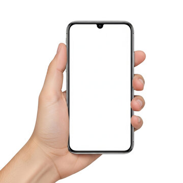 Hand holding a smartphone displaying a lock screen isolated on transparent background,png