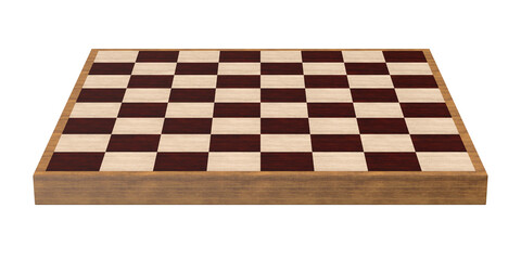 Wooden chess board on white background. Isolated 3D illustration © Sergey Ilin