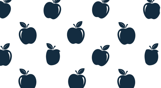 Dark Blue Apple Pattern on White Background, Healthy Fruit Seamless Design
