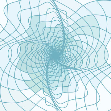 Abstract blue fractal wave grid forming cleanical geometric tunnel with flowing lines, depth, symmetry, and modern futuristic digital design background.