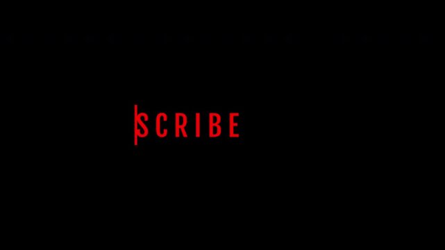 Animated red "Like, Subscribe, Comment" typewriter CTA with cursor effect on black background. Clean minimal outro, 4K.